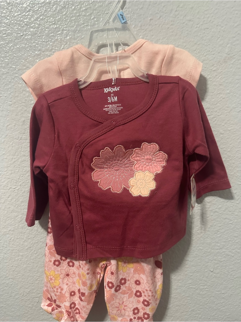 Kidgets Burgundy and Light Pink Floral Appliqué Long-Sleeve Top